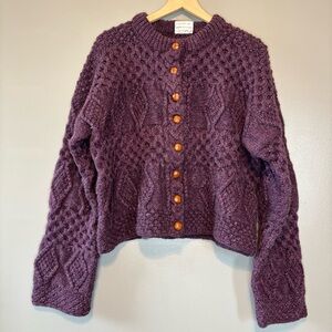 Hand Knit 100% Wool Ireland House Shop Bond Street Cardigan Fisherman Sweater